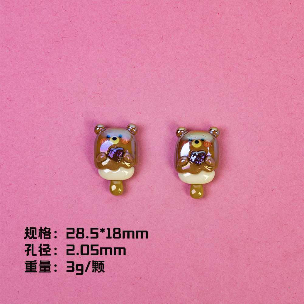 Adorable Animal Ice Cream Resin Beads Glossy Pastel Colors 10pcs 7