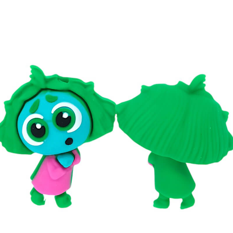 Silicone 3D Focal Beads Inside Out Green Emotional Little People Wide Eyes Leafy Hair 20pcs