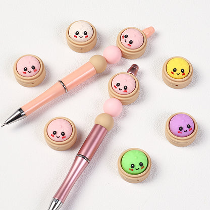 Smiling 3D Dumplings Silicone Focal Beads with Steamer 20pcs 3