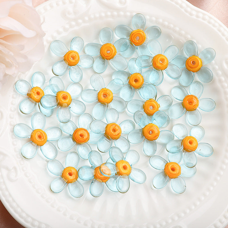 Transparent Colorful Flower Shaped Glass Beads 15x20mm 10pcs 5