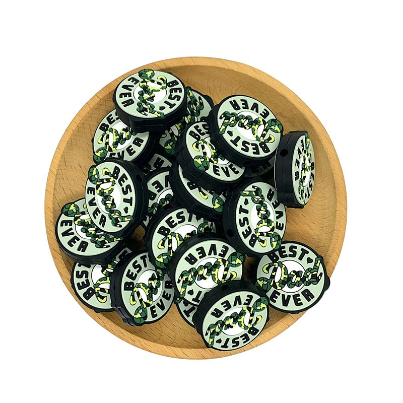 Silicone Focal Beads Best Dad Ever Camo Lettering Sage Green 20pcs 2