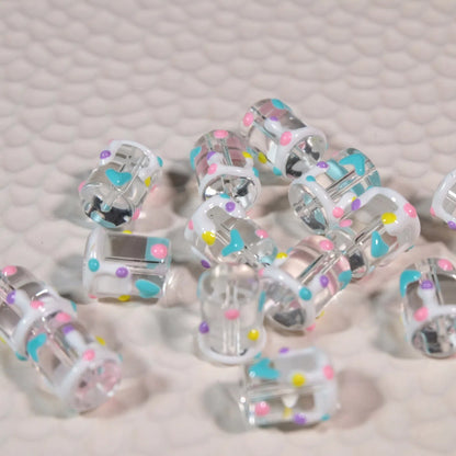 Painted Heart Pattern Cylindrical Glass Beads 11x13mm Hand Painted 10pcs 13