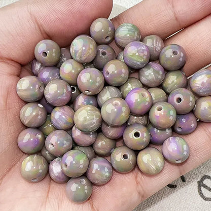 Oil Painting Gradient Resin Beads 10mm Round Opal Glitter 100pcs 4