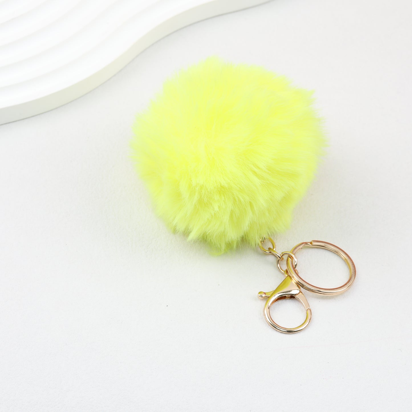 Pom Pom Keychain Fluffy Imitation Rex Rabbit Fur Ball 8cm With Lobster Clasp