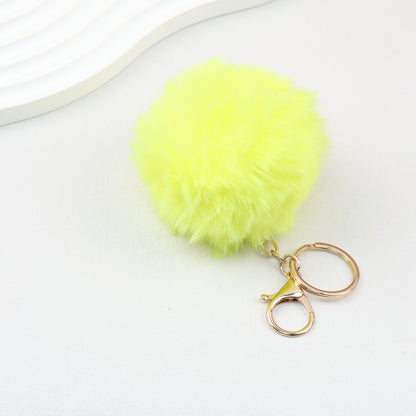Pom Pom Keychain Fluffy Imitation Rex Rabbit Fur Ball 8cm With Lobster Clasp