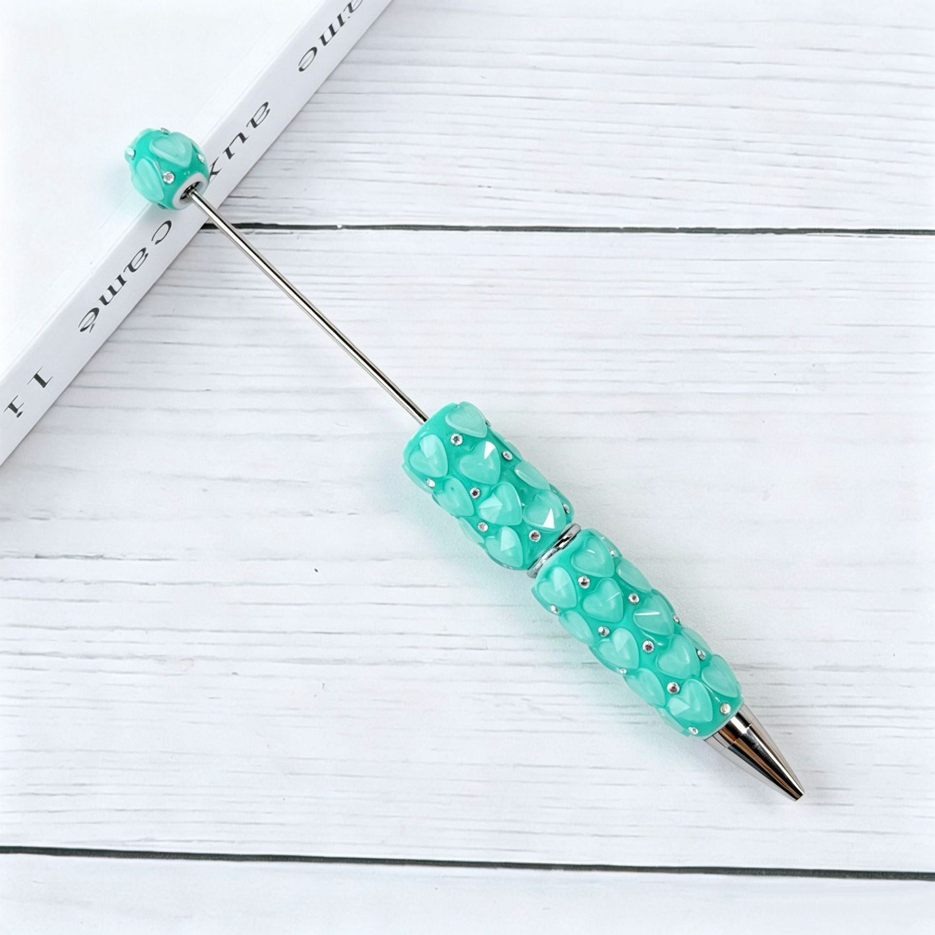 Beadable Plastic Pen with Colorful Heart and Rhinestone Design 3