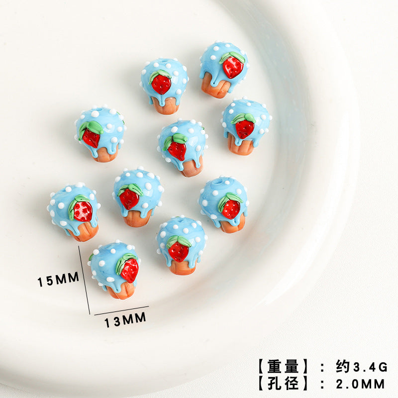 Dessert Theme Glass Cupcake Beads 15x13mm 5pcs 8