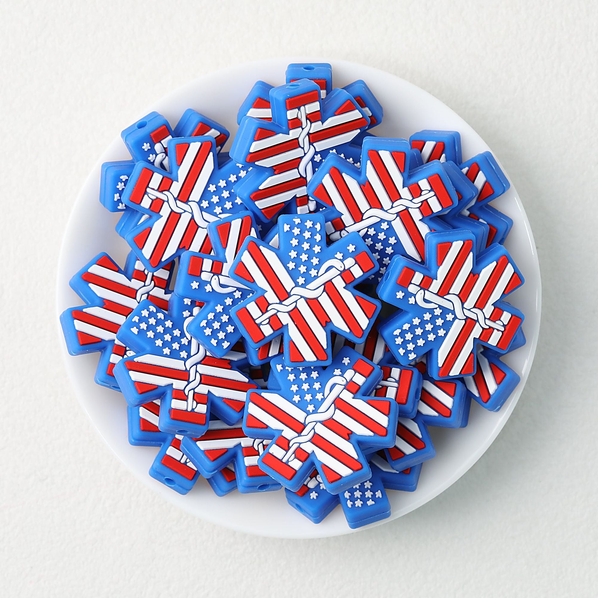 US Independence Day Silicone Focal Beads Blue Ambulance 20pcs