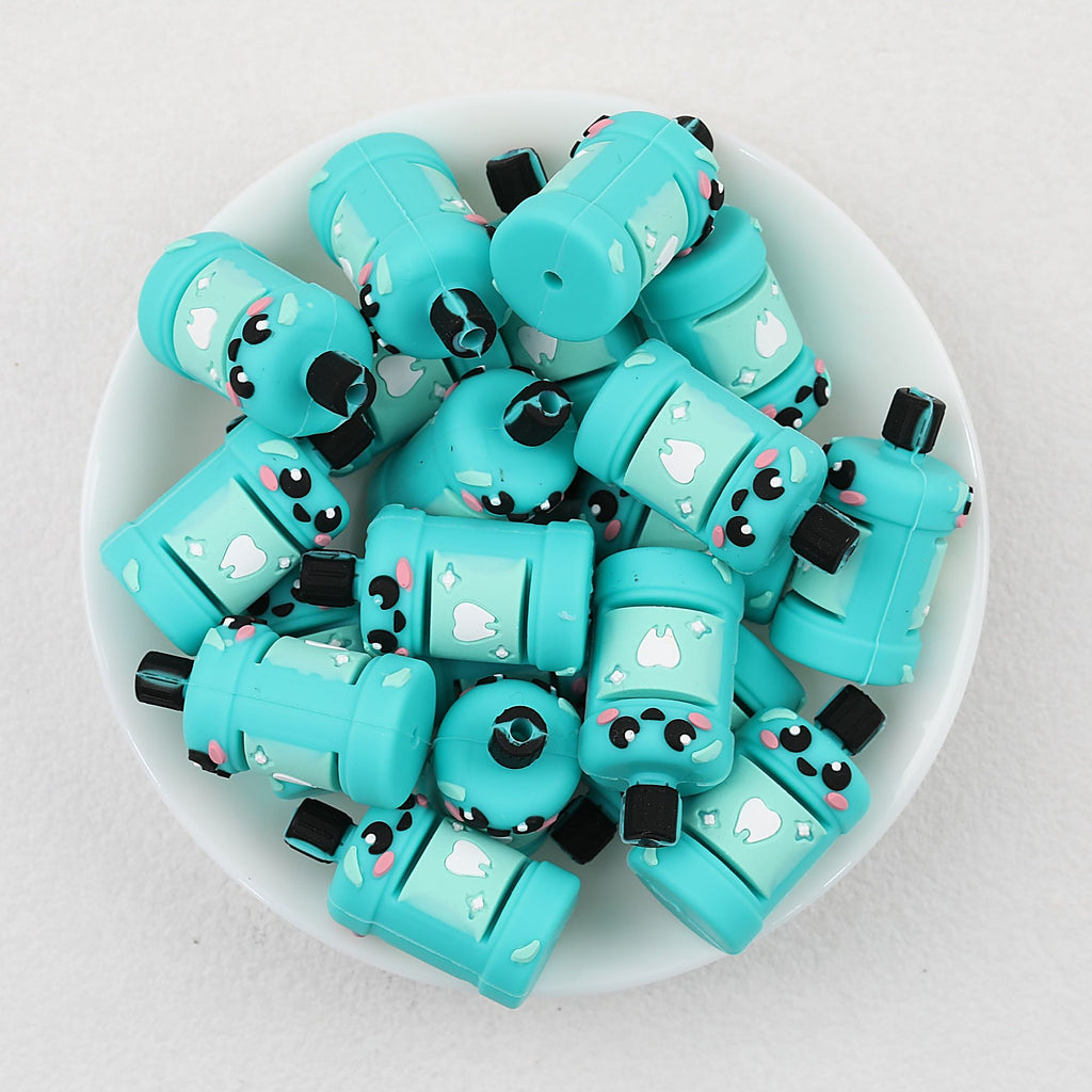 Silicone 3D Blue Mouthwash Bottle Focal Beads 20pcs