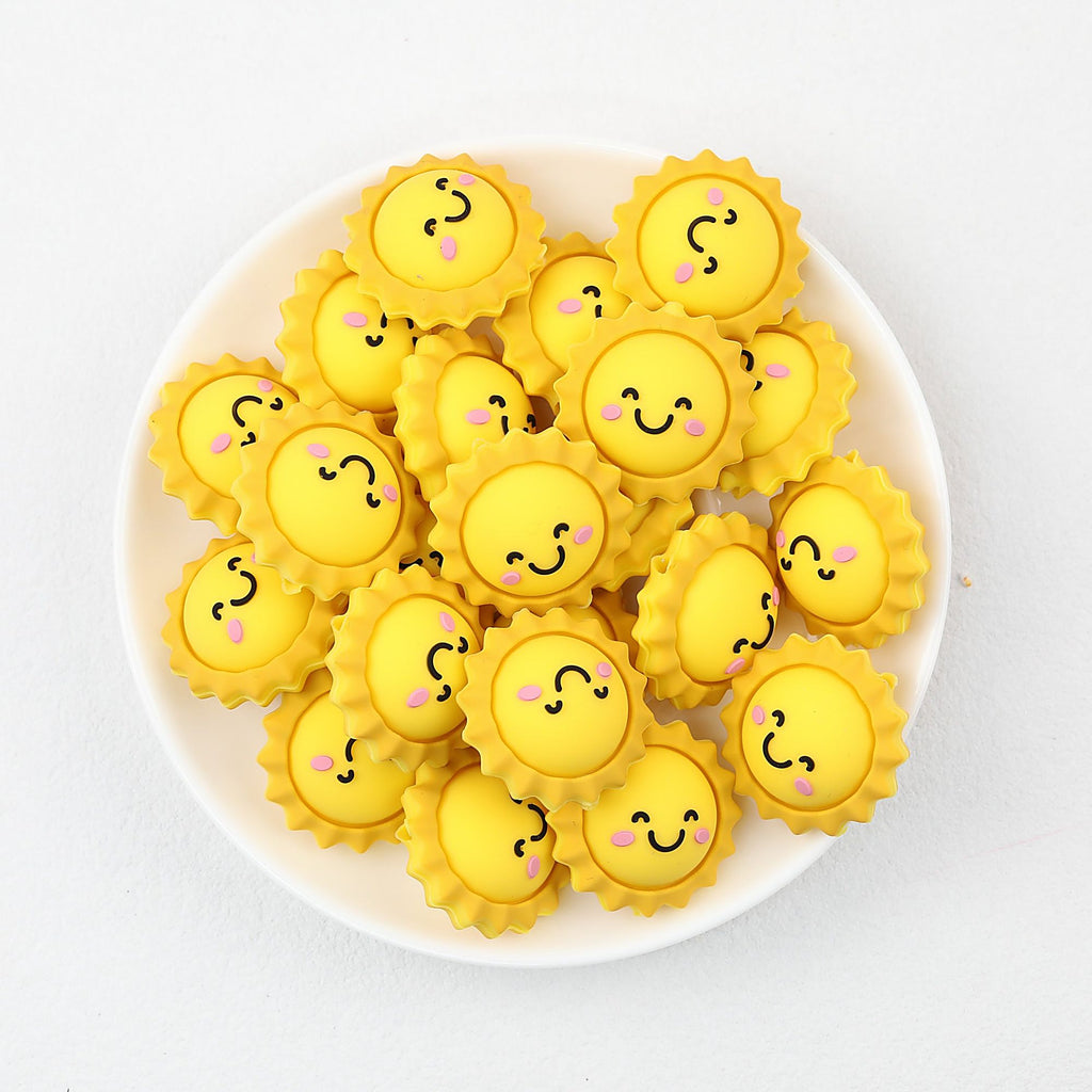 3D Sun Smiley Face Silicone Focal Beads 20 pcs