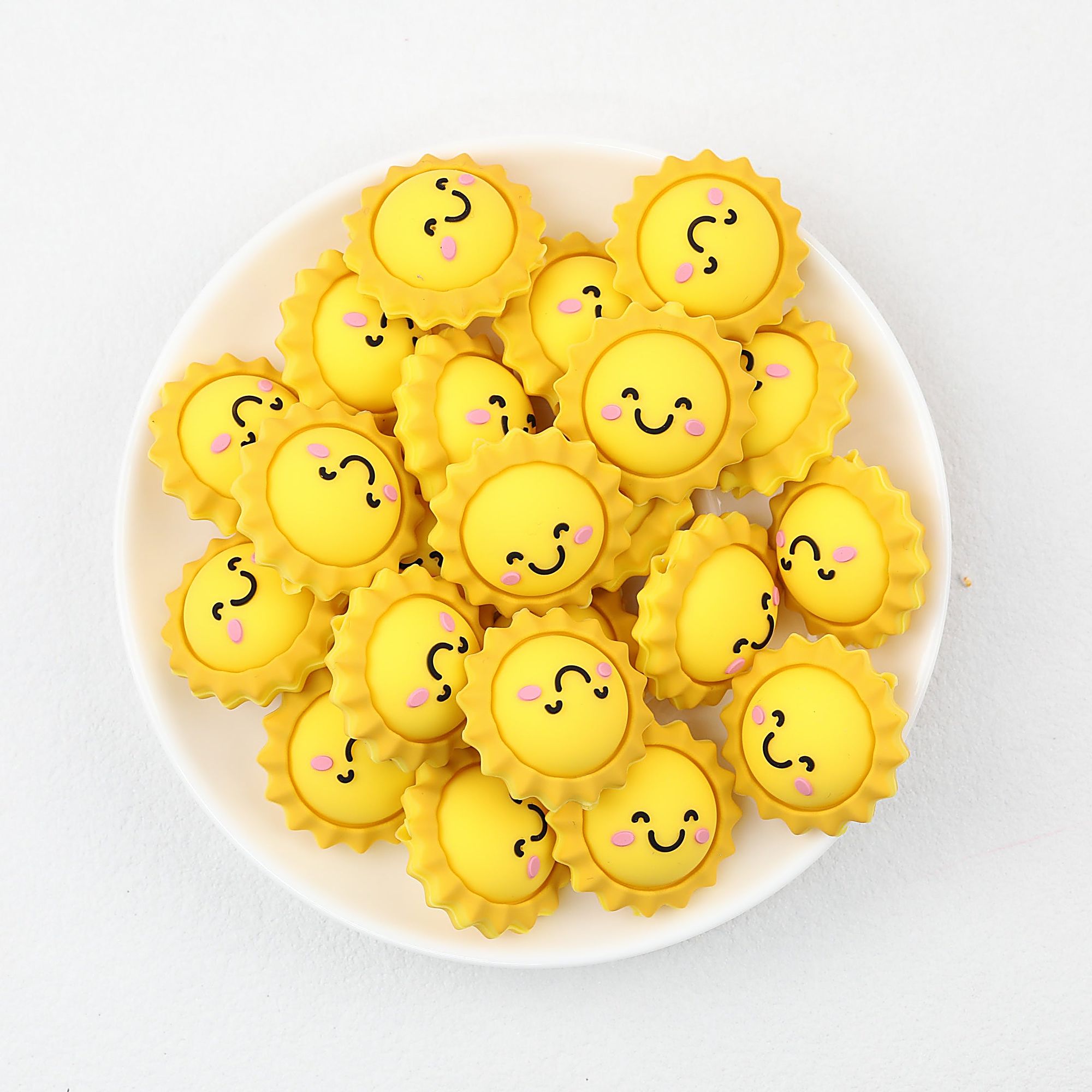 3D Sun Smiley Face Silicone Focal Beads 20 pcs