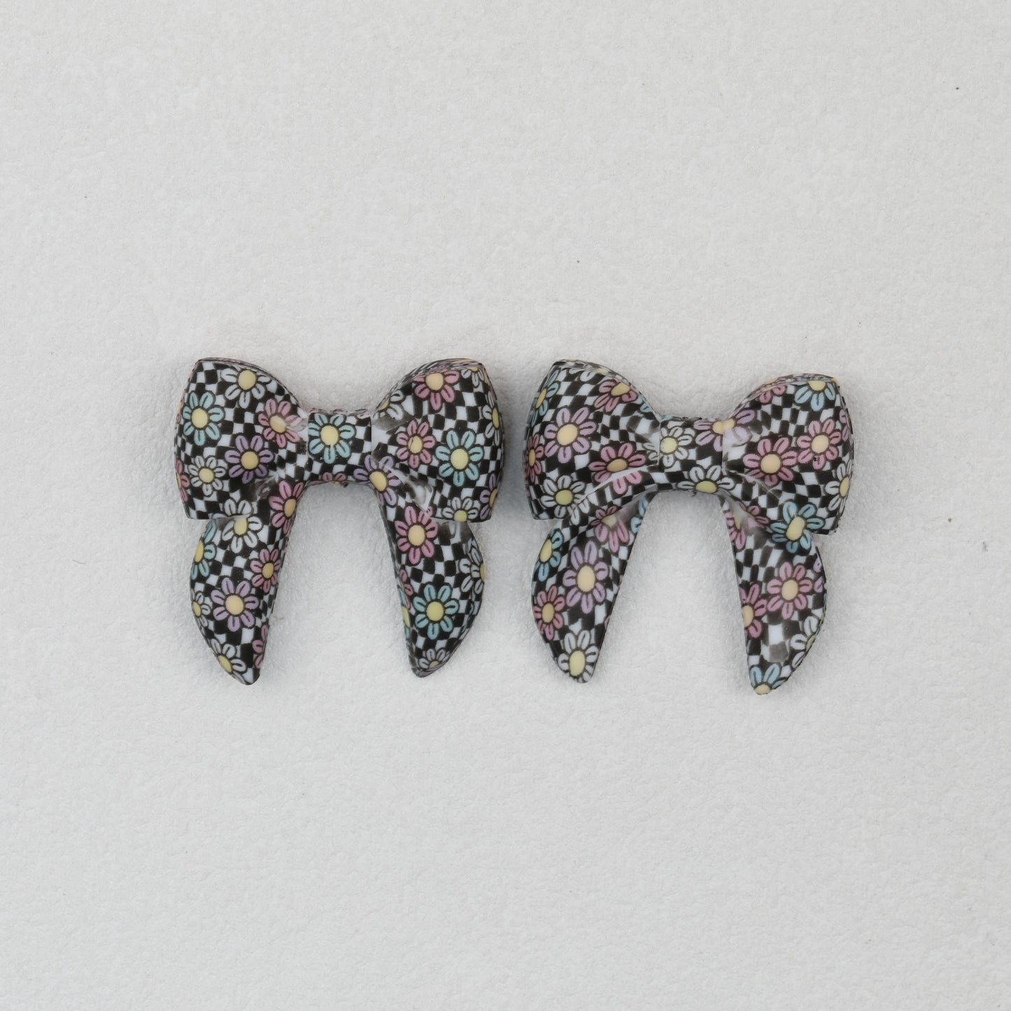 3D Printed Bow Shape Silicone Beads Colorful Pattern 10pcs 22