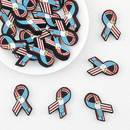 US Independence Day Ribbon Silicone Focal Beads Patriotic Design 20pcs
