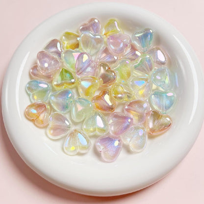 Transparent Heart Acrylic Beads 17x19mm Pastel Iridescent 10pcs 9