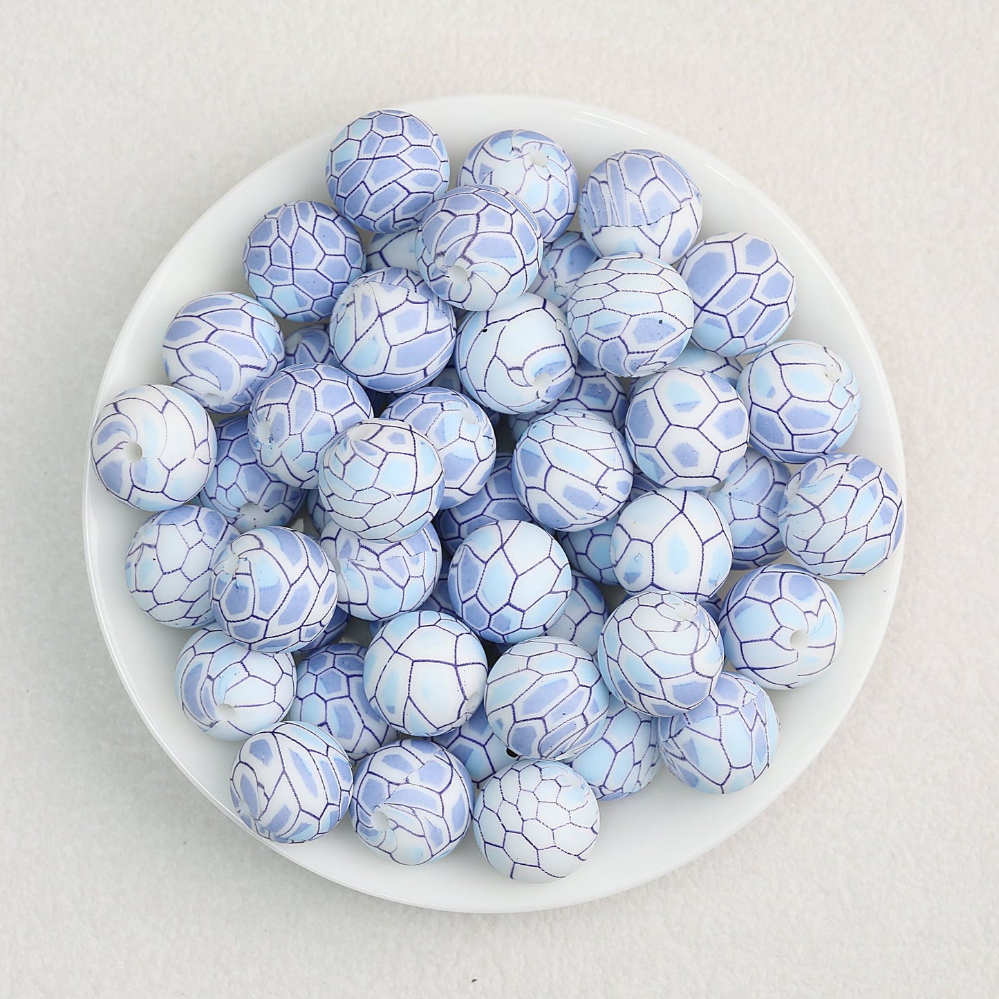 15mm Patterned Silicone Round Beads Geometric Printed Designs 50pcs - Salt Field