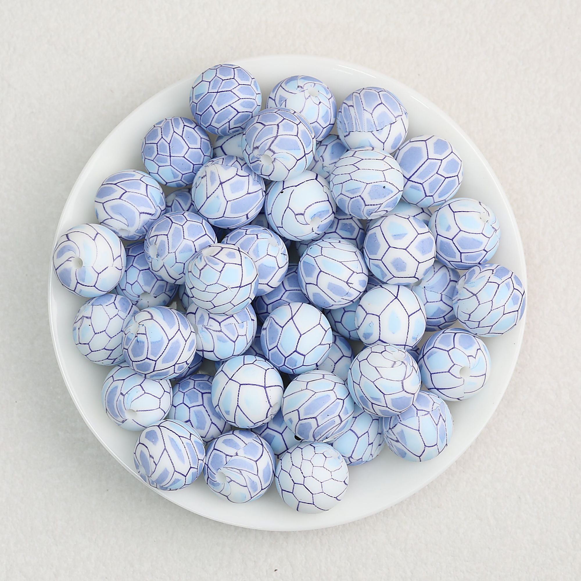 15mm Patterned Silicone Round Beads Geometric Printed Designs 50pcs - Salt Field