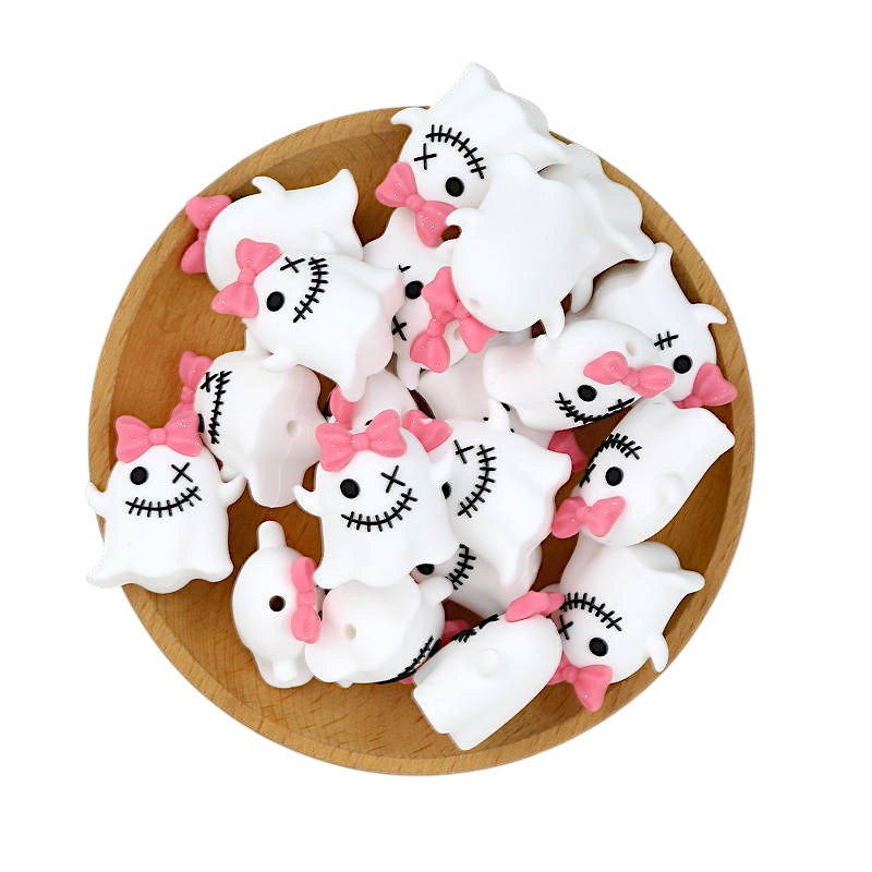 Silicone 3D Focal Beads Halloween Bow Ghost Raised Arms 20pcs 3