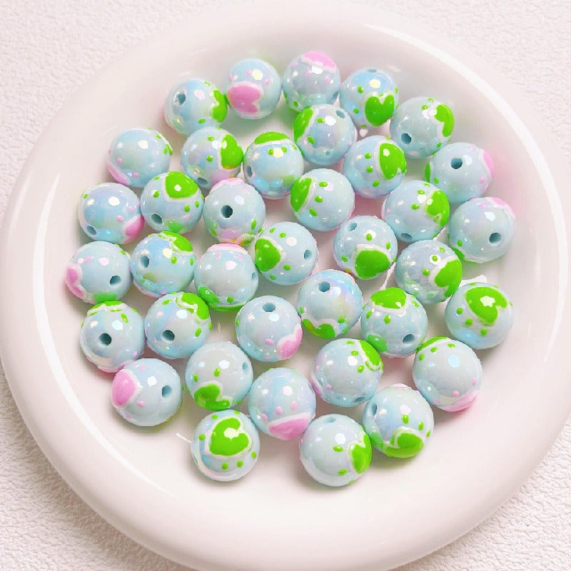 Hand-Painted Round Acrylic Beads 16mm Cartoon Design 5pcs 6
