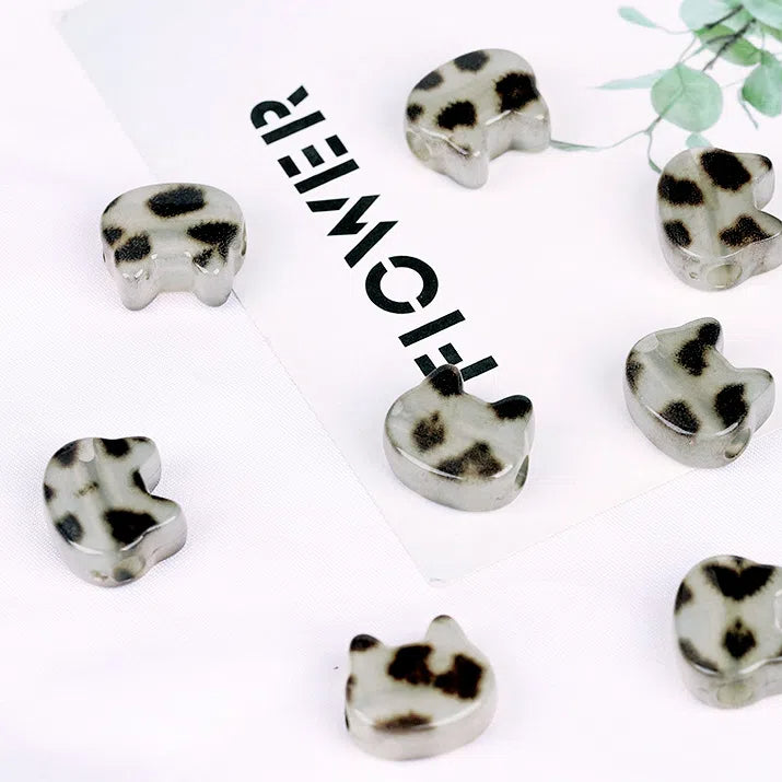 Leopard Pattern Heart Star Flower Resin Beads 15-19mm Glossy 10pcs 5