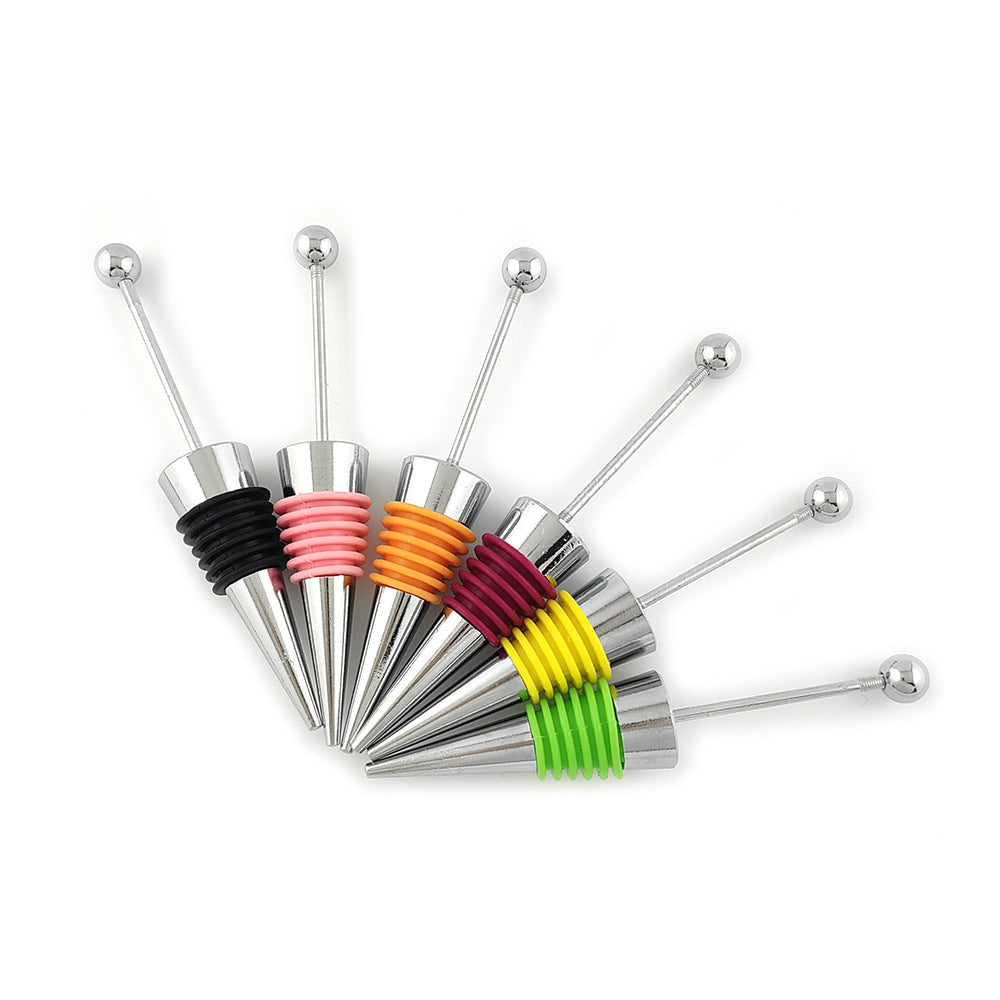 Beadable Wine Stopper Aluminum Alloy Metal Ball Top Silicone Grip