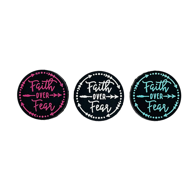 Silicone Focal Beads Faith Over Fear Circle Badge Arrow Accents 20pcs