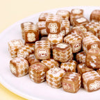 Coffee Colored Checkered Teddy Bear Square Acrylic Beads 14mm 10pcs 2