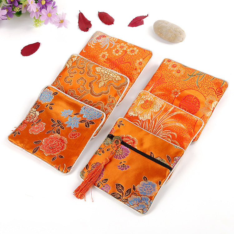 Vintage Chinese Style Brocade Zipper Cloth Pouch 11.5cm 1pc 12