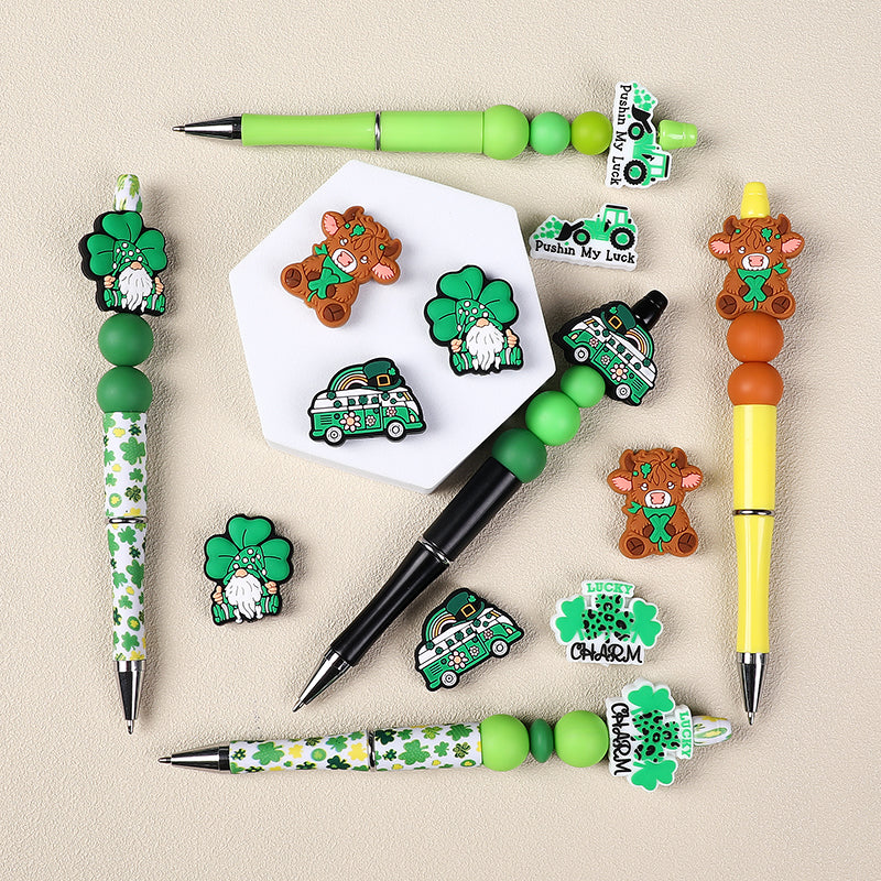 Silicone Focal Beads Saint Patrick Day Clover Lucky Charm 10pcs 9