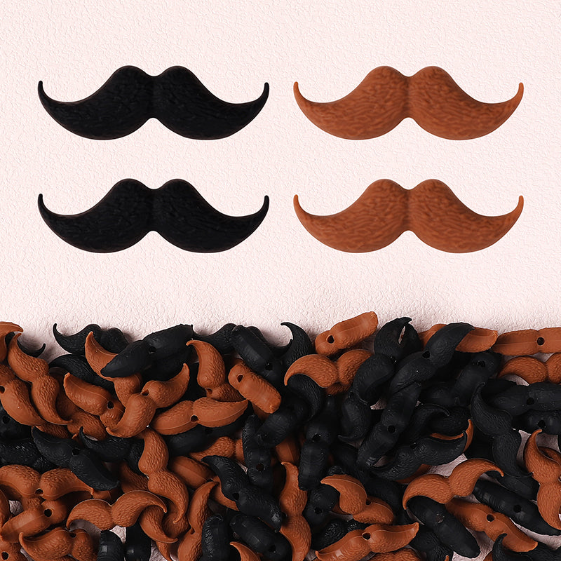 Silicone Focal Beads Beard Handlebar Mustache Textured Curved 20pcs