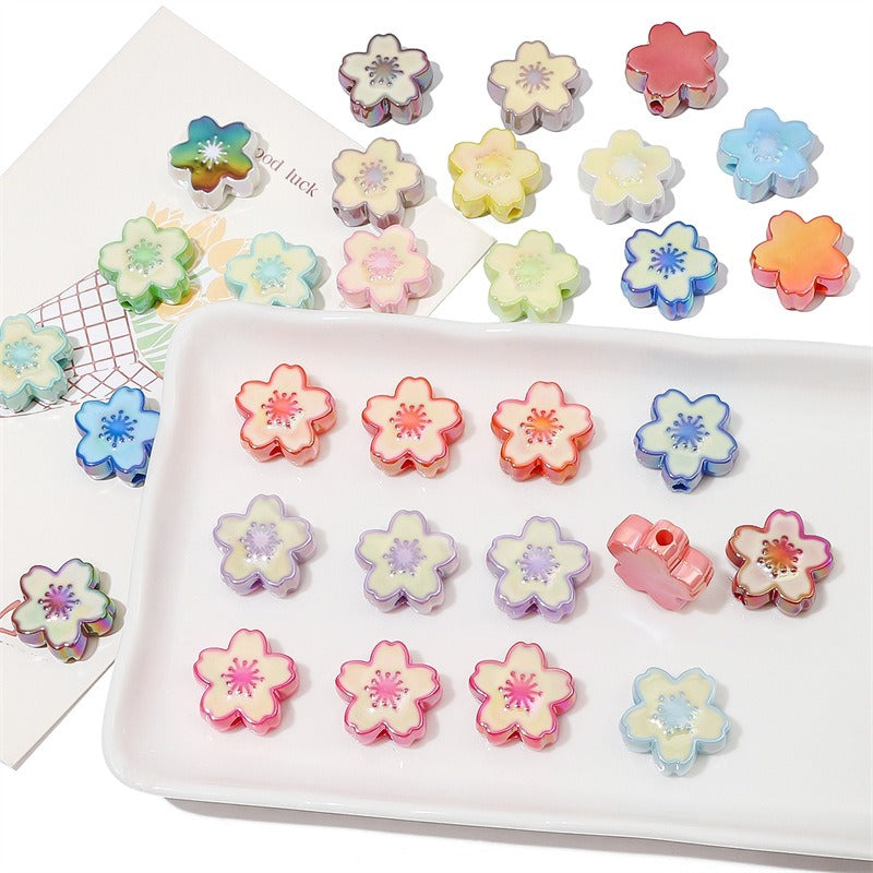 Ombre Sakura Flower Acrylic Beads 20mm Assorted Colors 4pcs 4