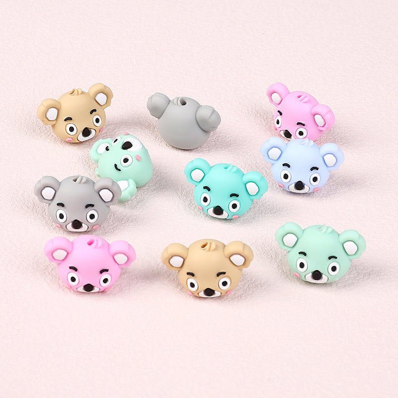 Silicone 3D Focal Beads Koala Head Multi Color Pastel Shades 20pcs