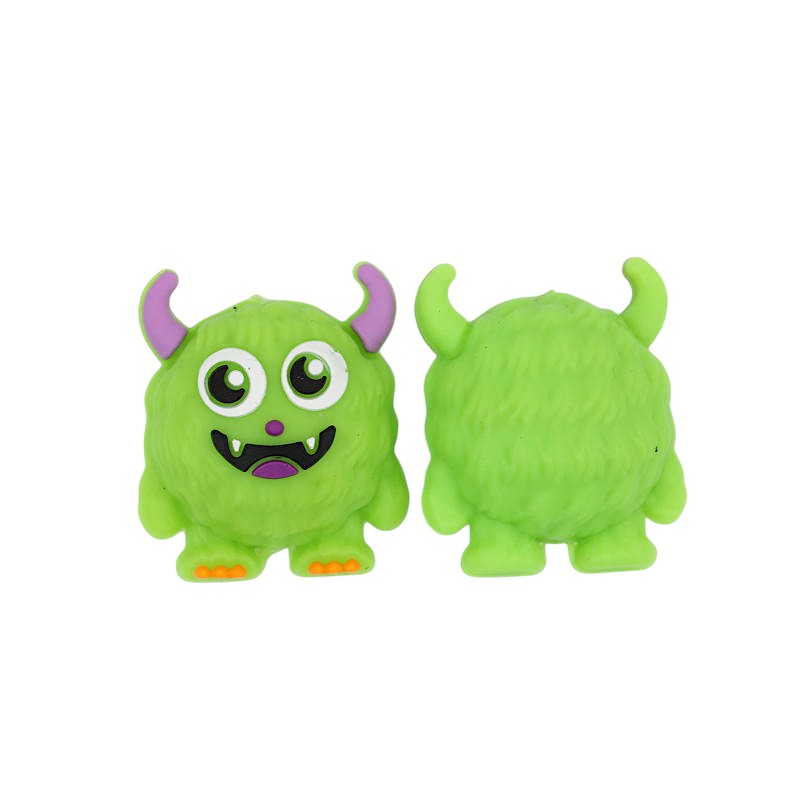 Silicone 3D Focal Beads Green Monster Textured Fur Purple Horns 20pcs