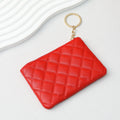 Wallet Keychain Coin Purse Plaid Simple Solid Color - Red