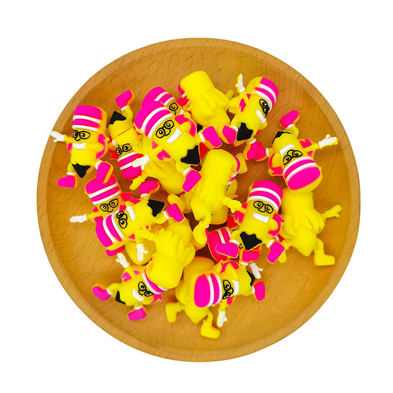 Silicone 3D Focal Beads Yellow Pencil Man Wearing 3D Glasses 20pcs 2