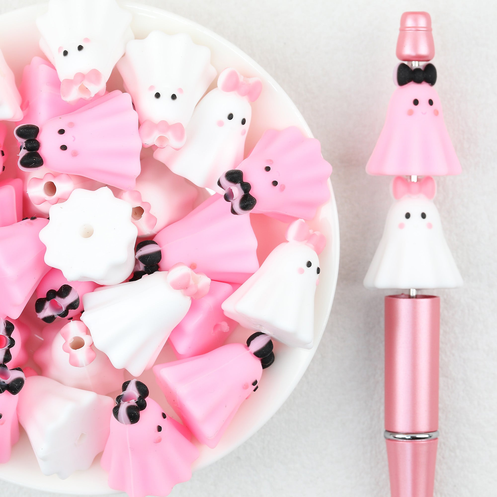  3D Halloween Bow Ghost Silicone Focal Beads 20Pcs