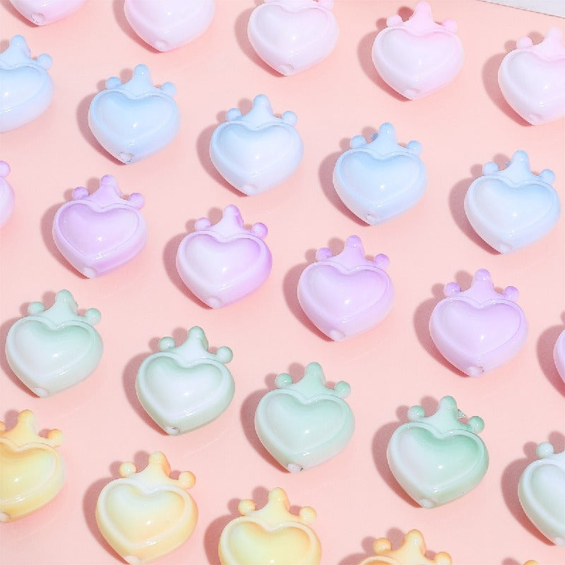 Heart Crown Acrylic Beads 17x19mm Glossy Pastel and Black 8pcs 3