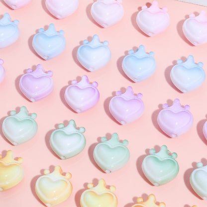 Heart Crown Acrylic Beads 17x19mm Glossy Pastel and Black 8pcs 3