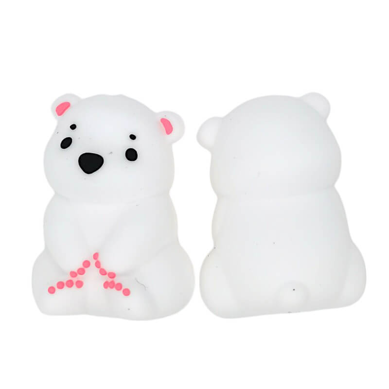 Silicone 3D Focal Beads Sitting Bear With Pink Paw Detail 20pcs