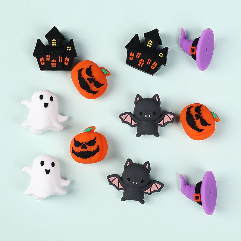 Silicone 3D Focal Beads Halloween Pumpkins Grimace Faces 20pcs 4