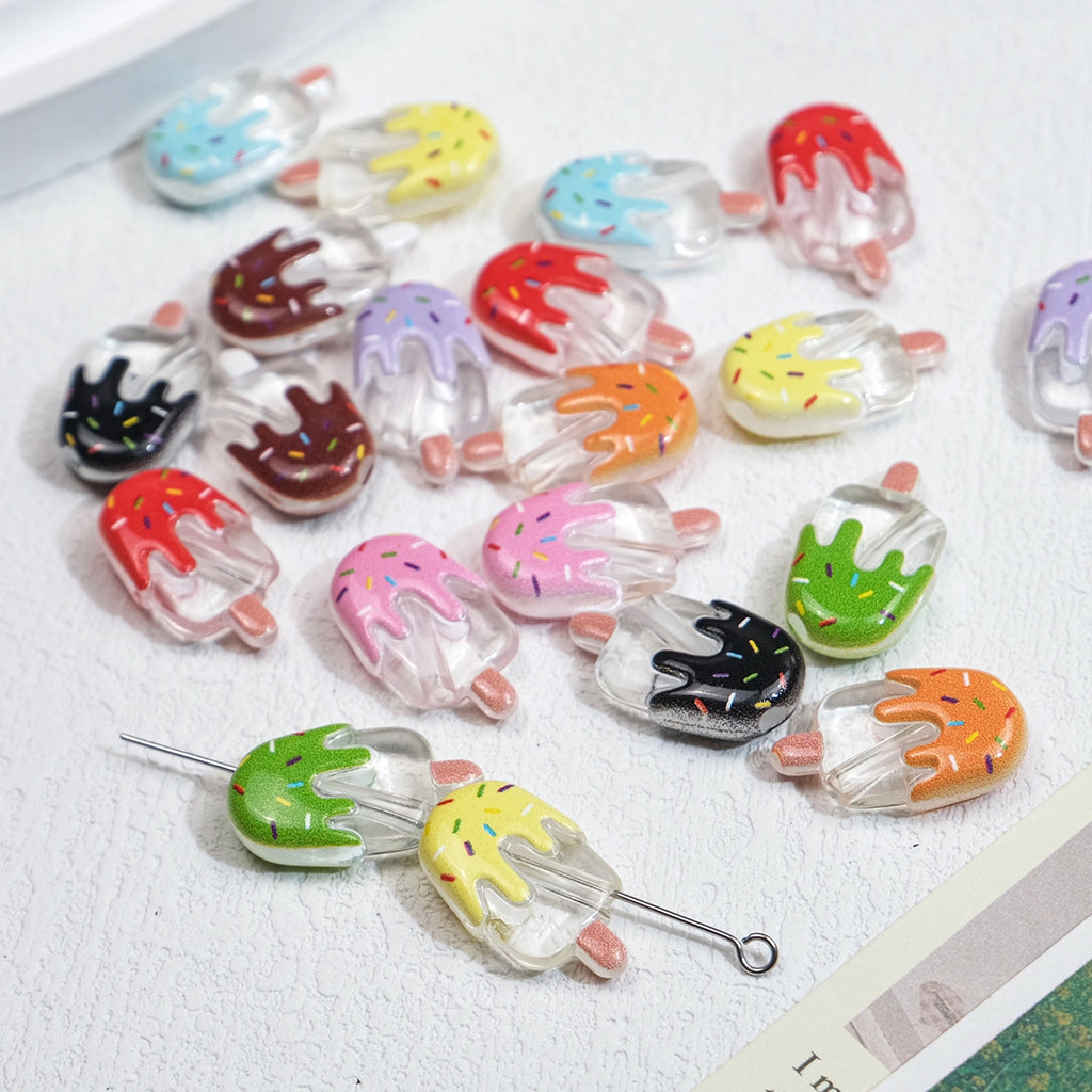 Clear Popsicle Acrylic Beads 20mm Colorful Drip Design 50pcs 3