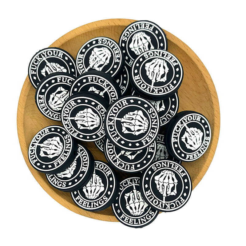 Silicone Focal Beads Skeleton Hand Middle Finger Black White 1pcs 2