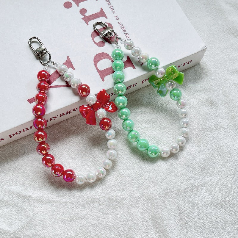 Acrylic Beaded Bow Keychain Colorful Glossy Pearl Accents 2
