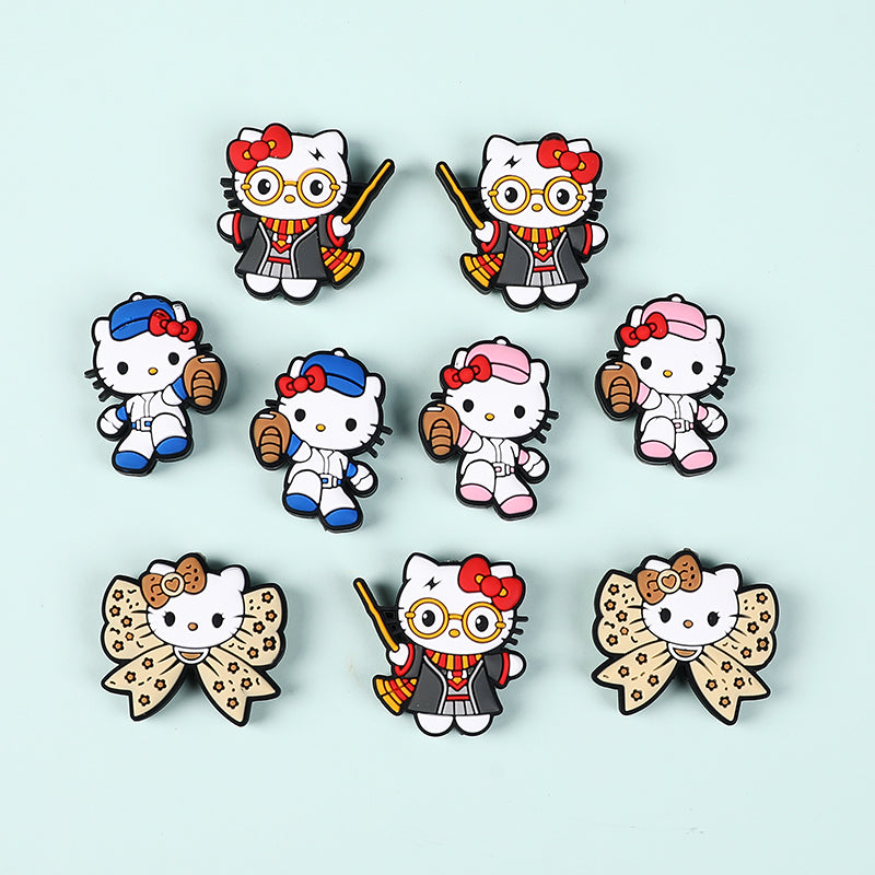 Silicone Focal Beads Hello Kitty Leopard Bow Pink Baseball Player 20pcs 5