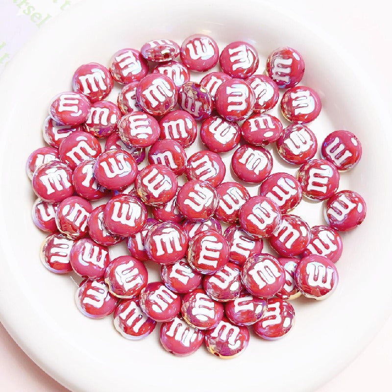 Glossy M Beans Acrylic Beads 14mm Colorful Candy 10pcs 12