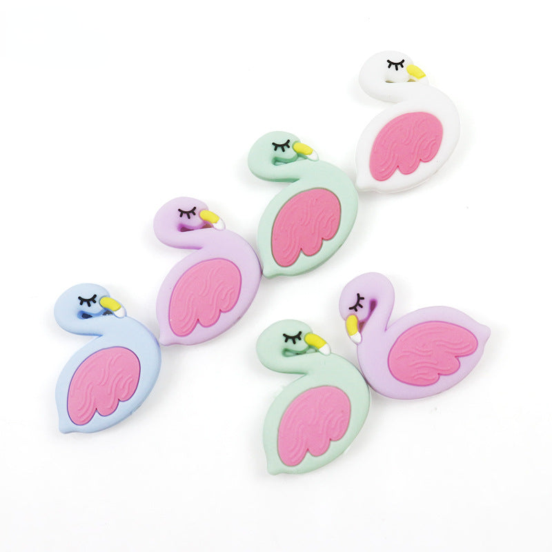 Silicone Focal Beads Flamingo Sleeping Pose Pastel Colors 10pcs