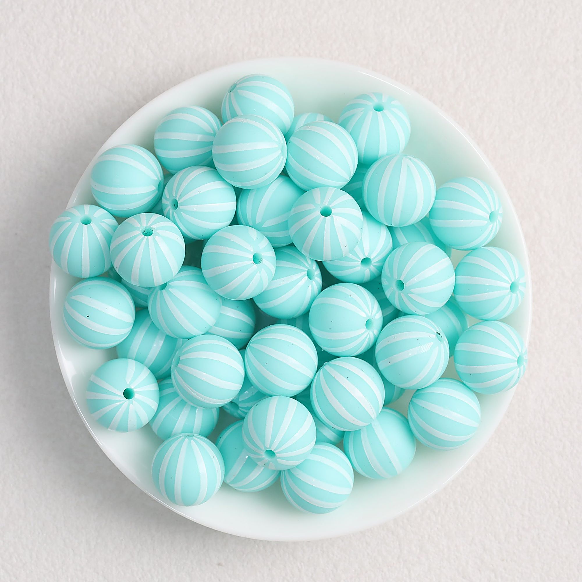 Striped 15mm Priented Round Silicone Beads Balloon Design 50pcs - Blue