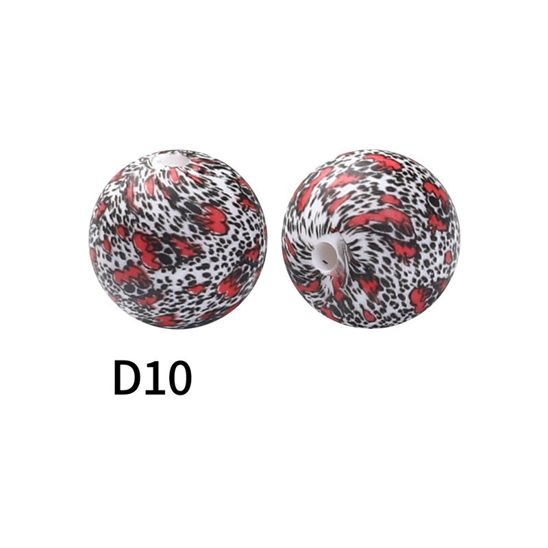 50Pcs 15mm Colored pattern printed silicone beads 12