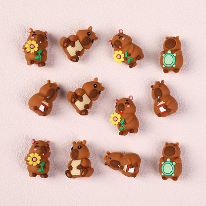 Silicone 3D Focal Beads Capybara Holding Books Flowers Turtles 20pcs 5