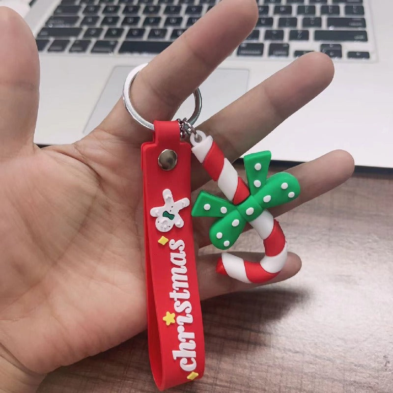 Soft Rubber Christmas Tree and Santa Claus Keychain with Red Strap 10