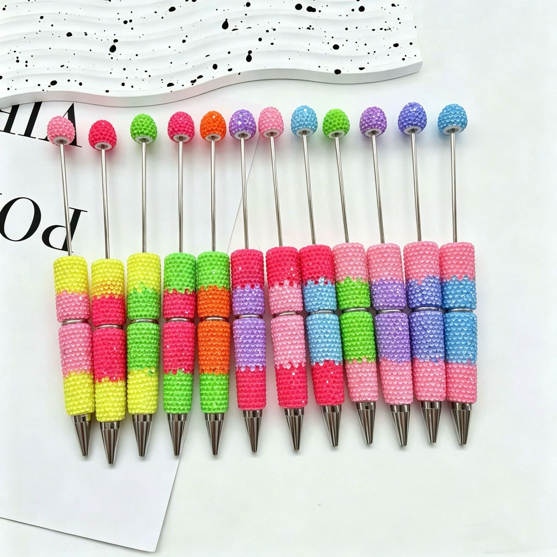 Gradient Candy Color Beadable Pen with Full Rhinestones